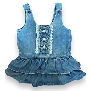 Vintage Rachel’s Kids Denim Dress Bows and Flowers Girl Size 4 *EUC*